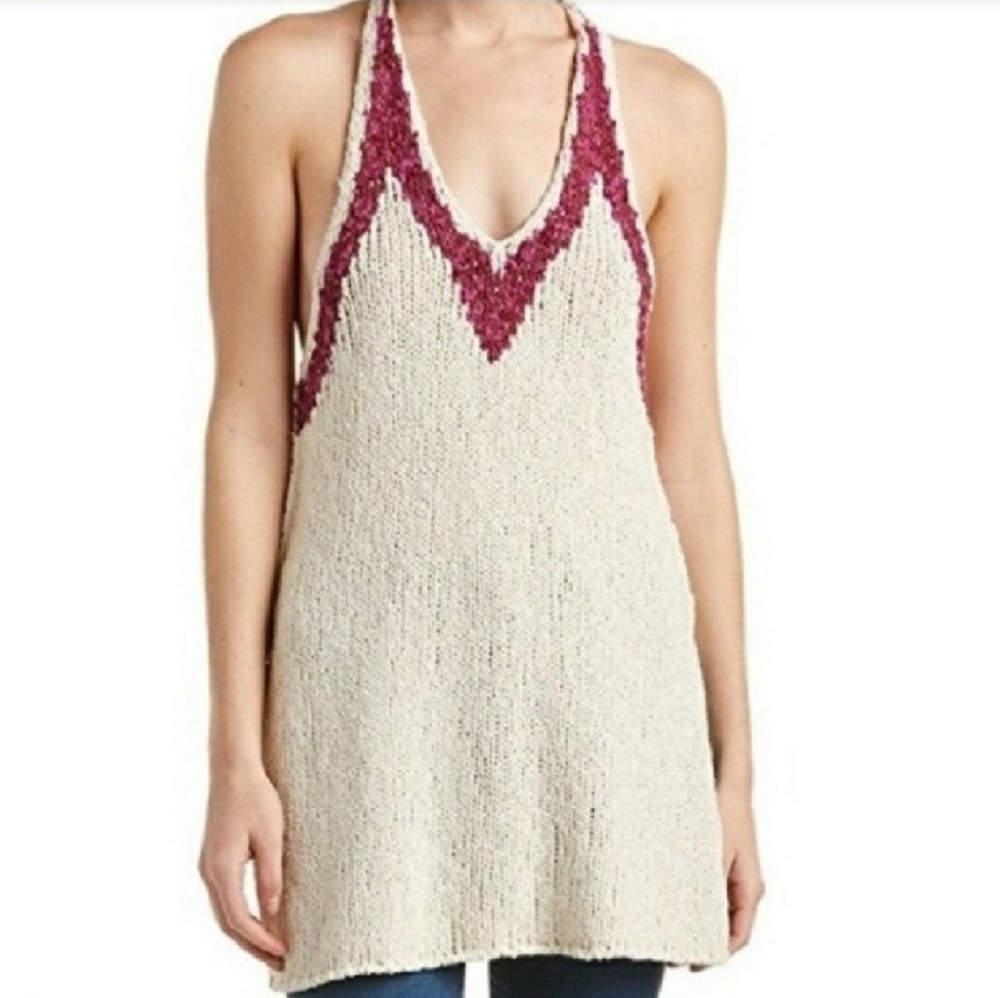Free People knit racer back tank white and pink xs - Picture 2 of 8